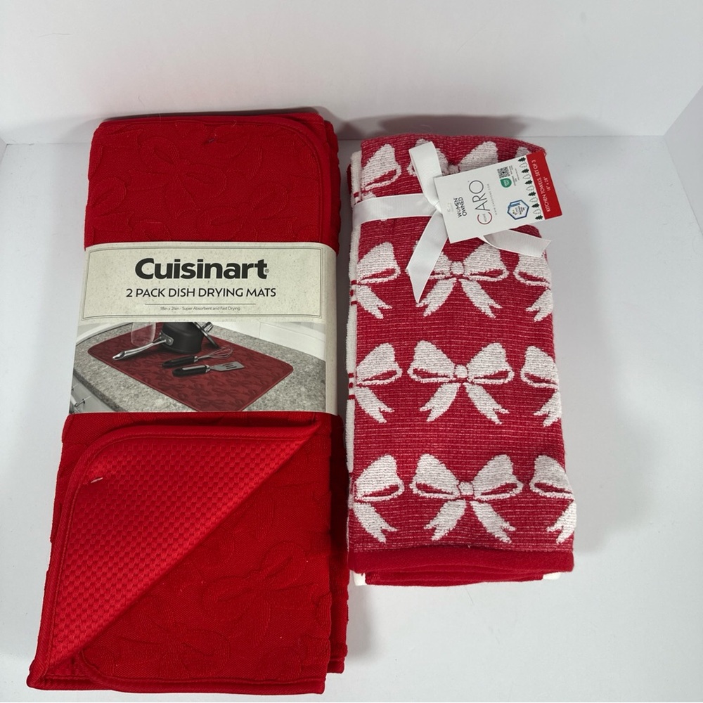 Cuisinart Red Dish Drying Mats & Bow Tie Pattern Kitchen Towels - Picture 4 of 7